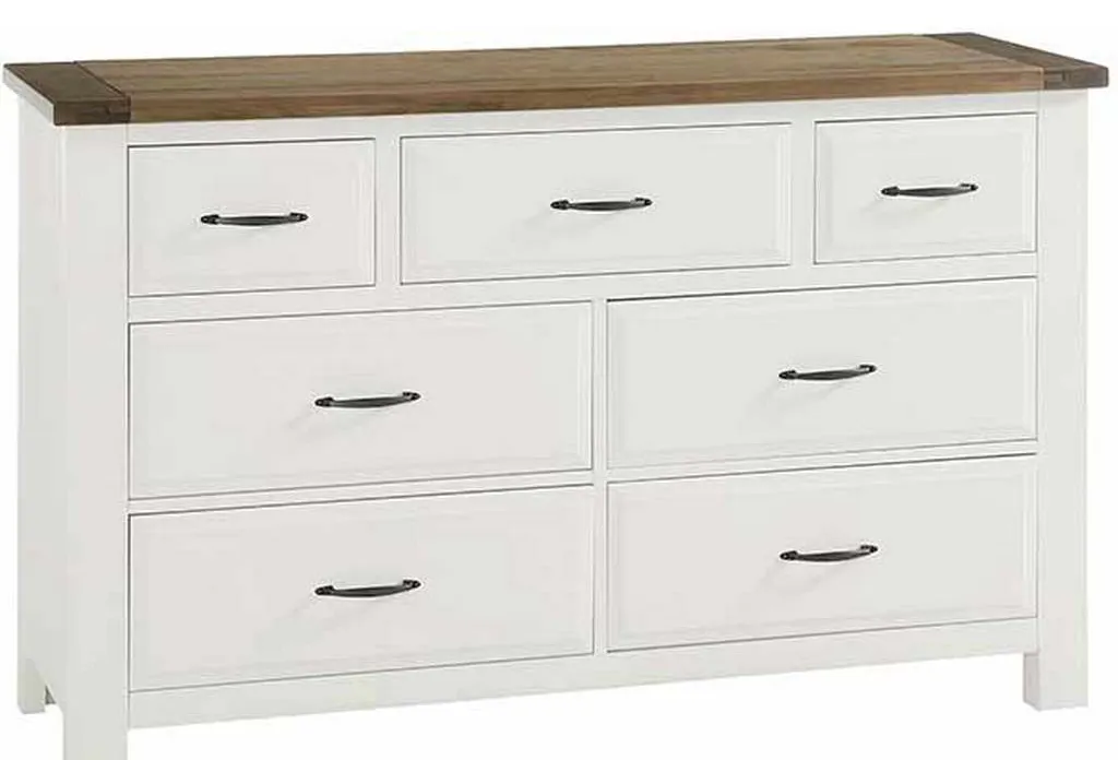 Artisan and Post 116-003 Maple Road Two-Tone Triple Dresser 7 Drawer Soft White Natural Top Artisan and Post 116-003 Maple Road Two-Tone Triple Dresser 7 Drawer Soft White Natural Top