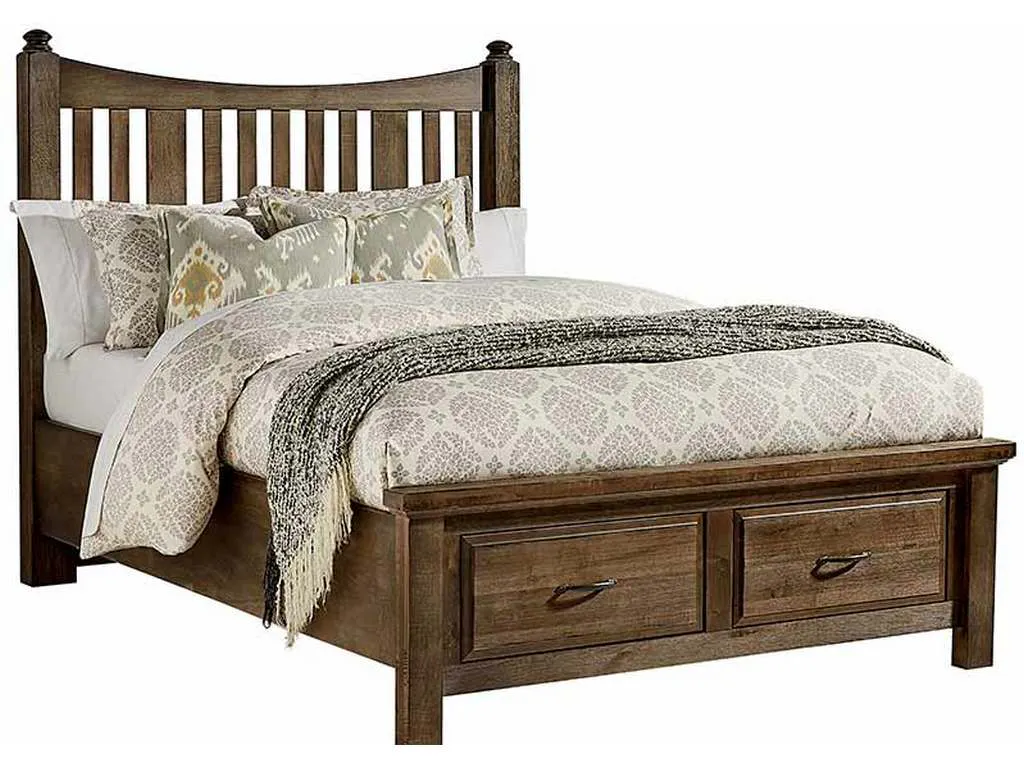 Artisan and Post 117-558-050B-502-555 Maple Road Queen Slat Poster Bed with Storage Footboard Maple Syrup