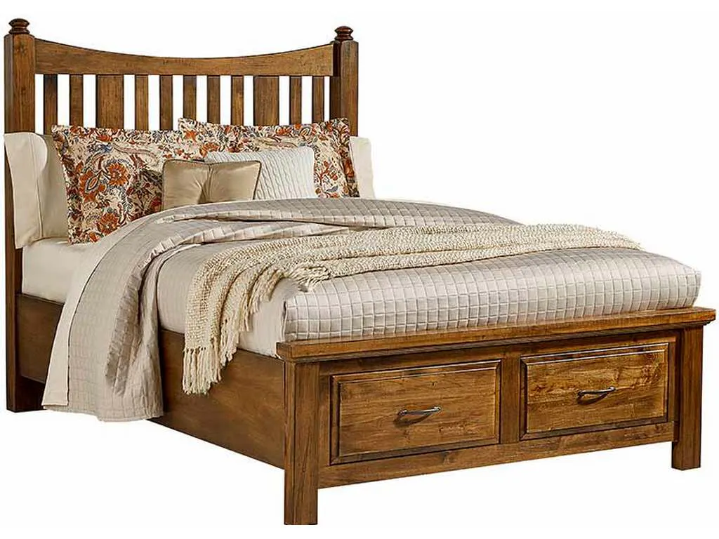 Artisan and Post 118-668-066B-502-666T Maple Road King Slat Poster Bed with Storage Footboard Antique Amish Artisan and Post 118-668-066B-502-666T Maple Road King Slat Poster Bed with Storage Footboard Antique Amish