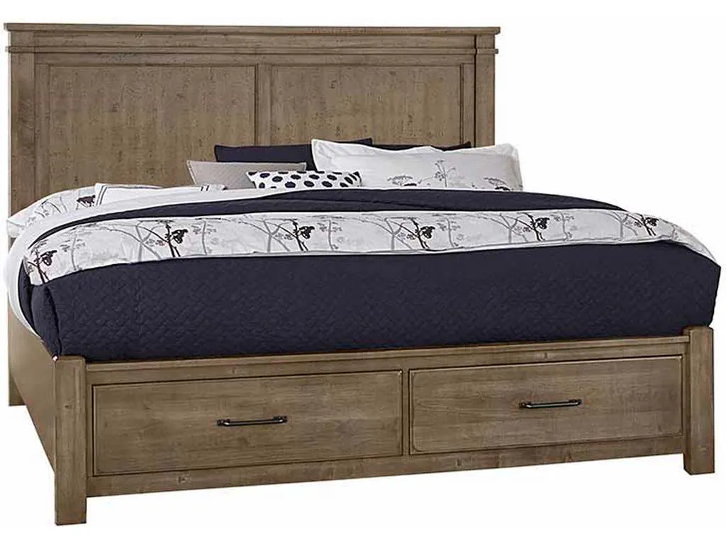 Artisan and Post 172-551-050B-505-555T Cool Rustic Queen Mansion Bed with Footboard Storage Stone Grey