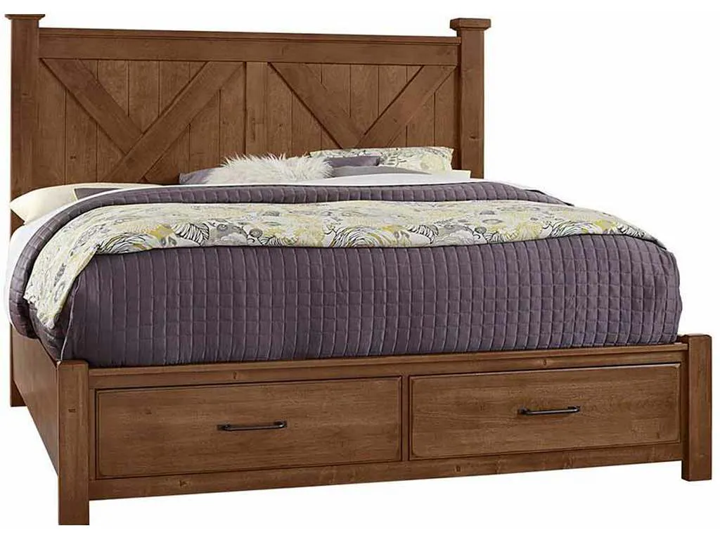 Artisan and Post 174-667-066B-602-602T Cool Rustic California King X Bed with Footboard Storage Amber Artisan and Post 174-667-066B-602-602T Cool Rustic California King X Bed with Footboard Storage Amber