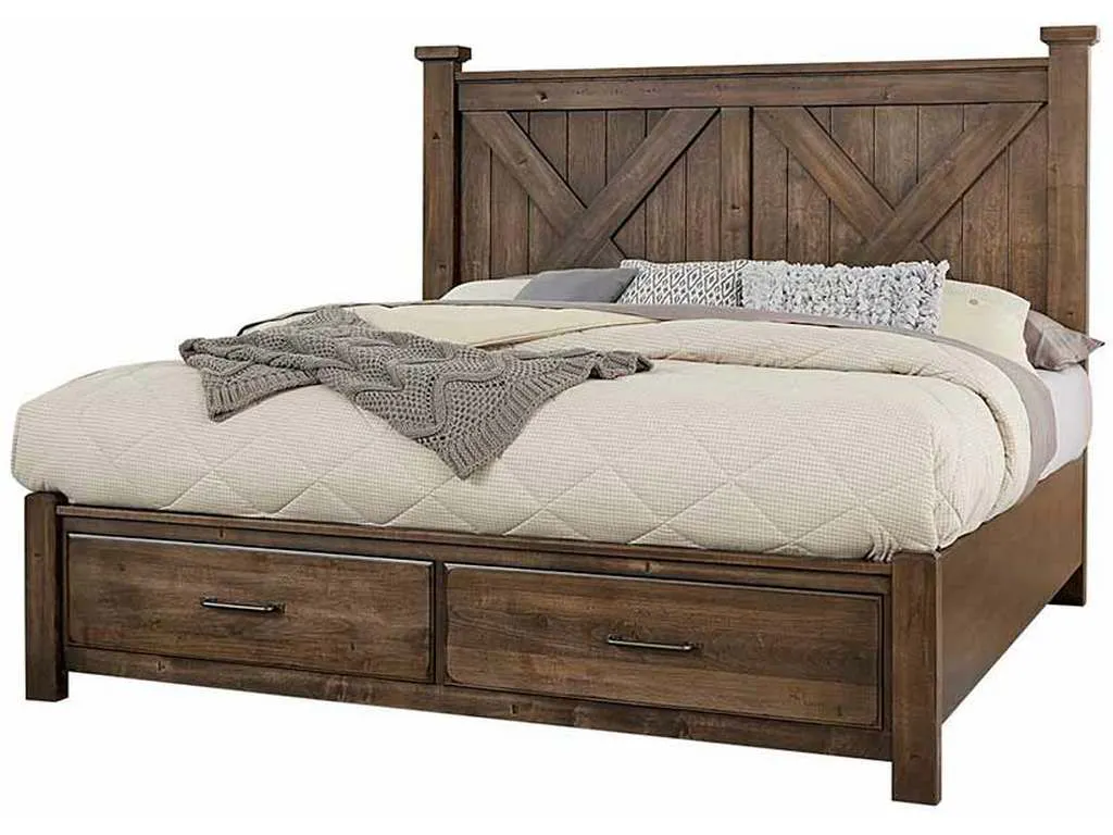 Artisan and Post 170-557-050B-502-555T Cool Rustic Queen X Bed with Footboard Storage Mink