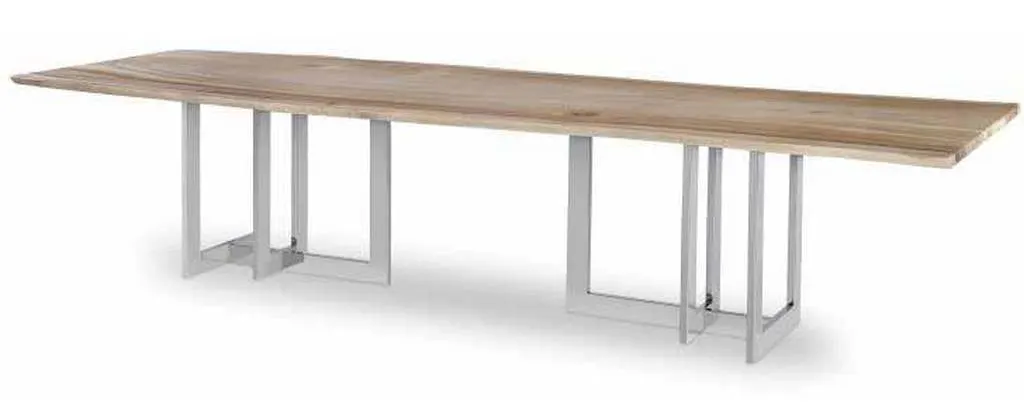 Century CR9-1-108-G-972 Details Live Edge 108 inch Guan Slab Dining Tbl Polished Nickel Base Century CR9-1-108-G-972 Details Live Edge 108 inch Guan Slab Dining Tbl Polished Nickel Base