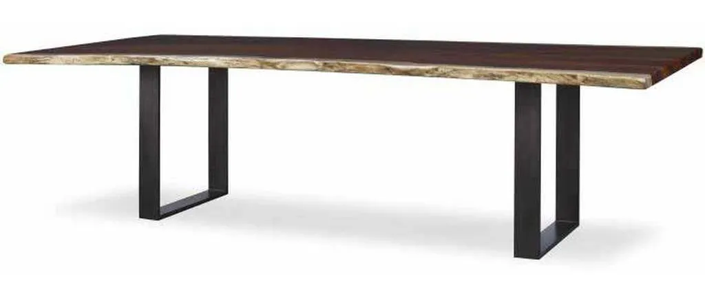 Century CR9-1-86-G-971 Details Live Edge 86 inch Guan Slab Dining Table Oiled Bronze Strap Base Century CR9-1-86-G-971 Details Live Edge 86 inch Guan Slab Dining Table Oiled Bronze Strap Base