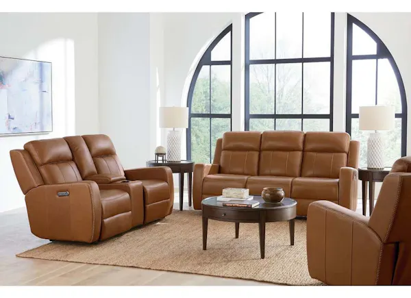 Club Level By Bassett 3752-P0T Norwood Power Motion Consoled Loveseat in Tan Leather Club Level By Bassett 3752-P0T Norwood Power Motion Consoled Loveseat in Tan Leather
