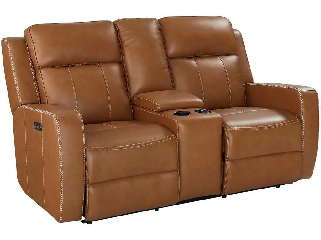 Club Level By Bassett 3752-P0T Norwood Power Motion Consoled Loveseat in Tan Leather Club Level By Bassett 3752-P0T Norwood Power Motion Consoled Loveseat in Tan Leather
