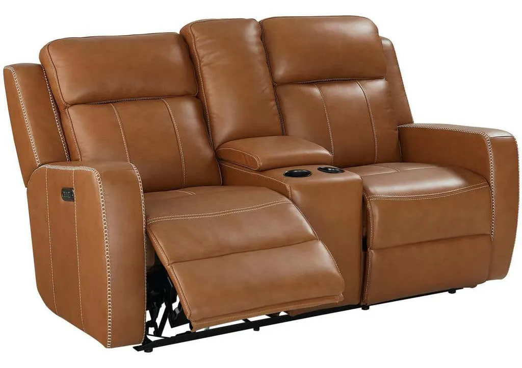 Club Level By Bassett 3752-P0T Norwood Power Motion Consoled Loveseat in Tan Leather Club Level By Bassett 3752-P0T Norwood Power Motion Consoled Loveseat in Tan Leather