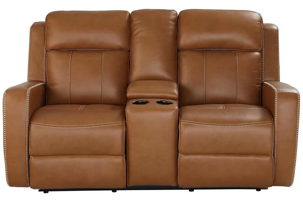 Club Level By Bassett 3752-P0T Norwood Power Motion Consoled Loveseat in Tan Leather Club Level By Bassett 3752-P0T Norwood Power Motion Consoled Loveseat in Tan Leather