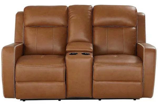 Club Level By Bassett 3752-P0T Norwood Power Motion Consoled Loveseat in Tan Leather Club Level By Bassett 3752-P0T Norwood Power Motion Consoled Loveseat in Tan Leather
