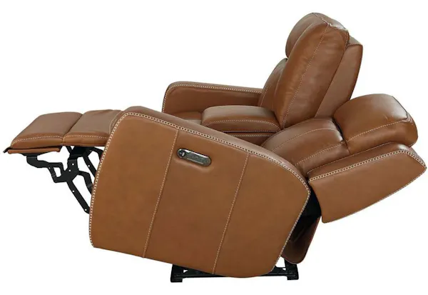 Club Level By Bassett 3752-P0T Norwood Power Motion Consoled Loveseat in Tan Leather Club Level By Bassett 3752-P0T Norwood Power Motion Consoled Loveseat in Tan Leather