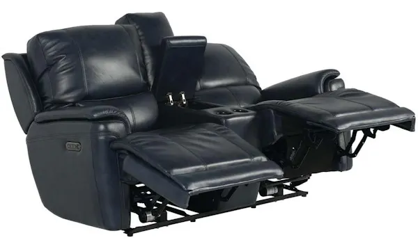 Club Level By Bassett 3749-PC42N Burlington Power Motion Loveseat With Console in Navy Leather Club Level By Bassett 3749-PC42N Burlington Power Motion Loveseat With Console in Navy Leather