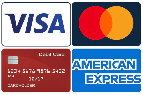 Visa, MasterCard, American Express, Debit Card