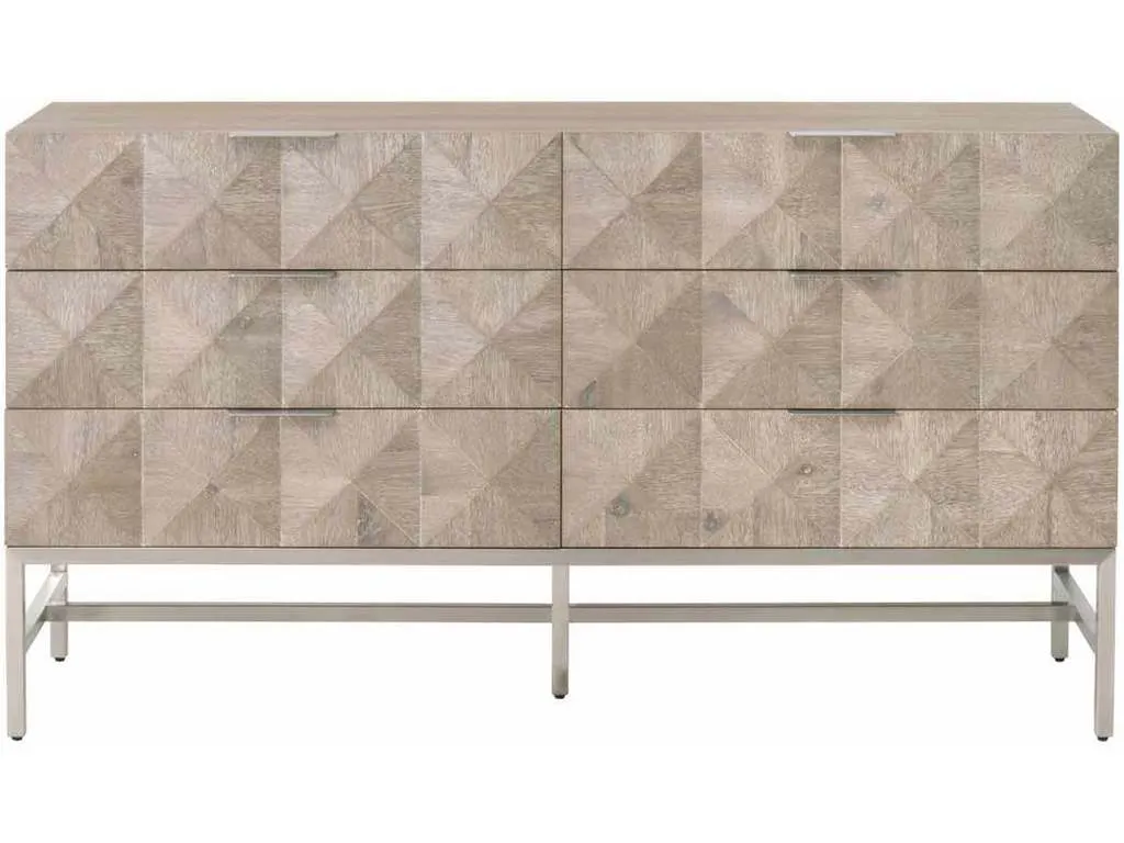 Essentials for Living 6152.NG/BSTL  Atlas 6 Drawer Double Dresser in Natural Gray Acacia Brushed Stainless Steel