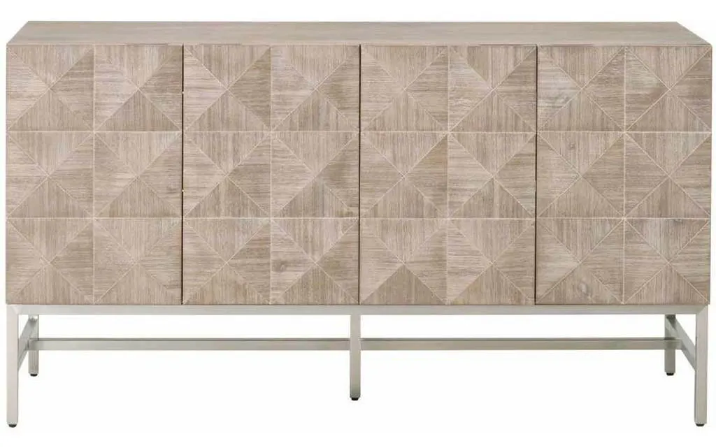 Essentials For Living 6127.NG/BSTL Atlas Media Sideboard in Natural Gray Acacia Brushed Stainless Steel Essentials For Living 6127.NG/BSTL Atlas Media Sideboard in Natural Gray Acacia Brushed Stainless Steel
