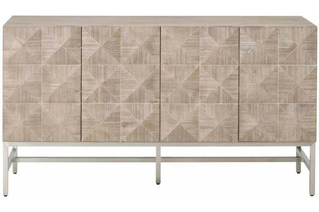Essentials For Living 6127.NG/BSTL Atlas Media Sideboard in Natural Gray Acacia Brushed Stainless Steel Essentials For Living 6127.NG/BSTL Atlas Media Sideboard in Natural Gray Acacia Brushed Stainless Steel