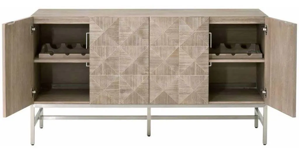 Essentials For Living 6127.NG/BSTL Atlas Media Sideboard in Natural Gray Acacia Brushed Stainless Steel Essentials For Living 6127.NG/BSTL Atlas Media Sideboard in Natural Gray Acacia Brushed Stainless Steel