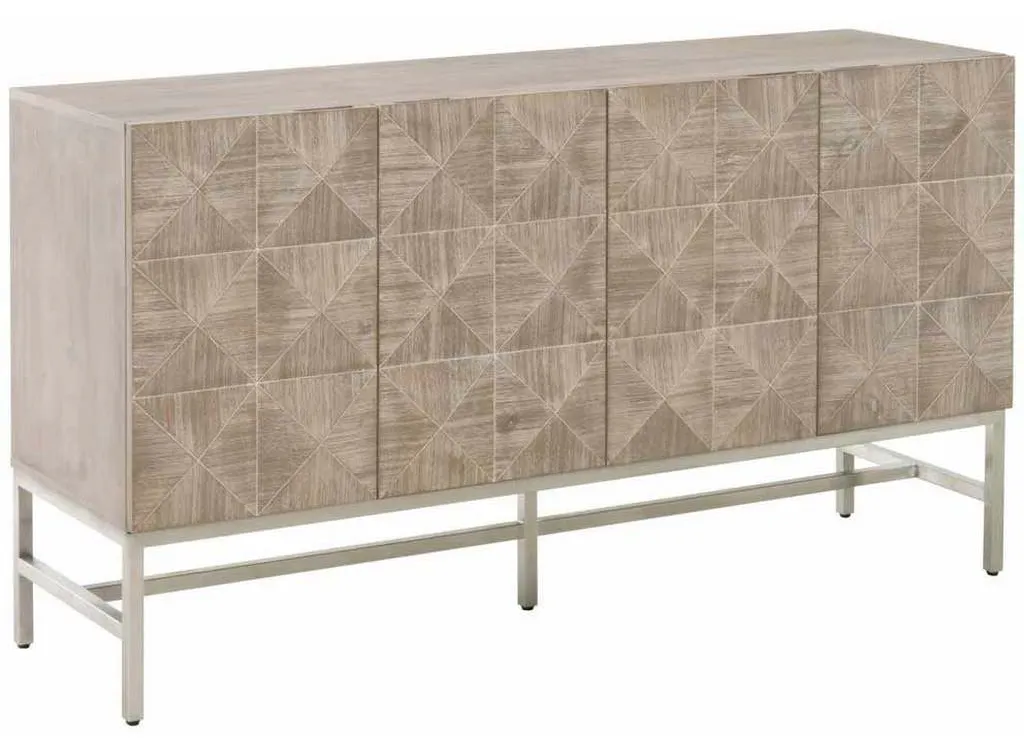 Essentials For Living 6127.NG/BSTL Atlas Media Sideboard in Natural Gray Acacia Brushed Stainless Steel Essentials For Living 6127.NG/BSTL Atlas Media Sideboard in Natural Gray Acacia Brushed Stainless Steel