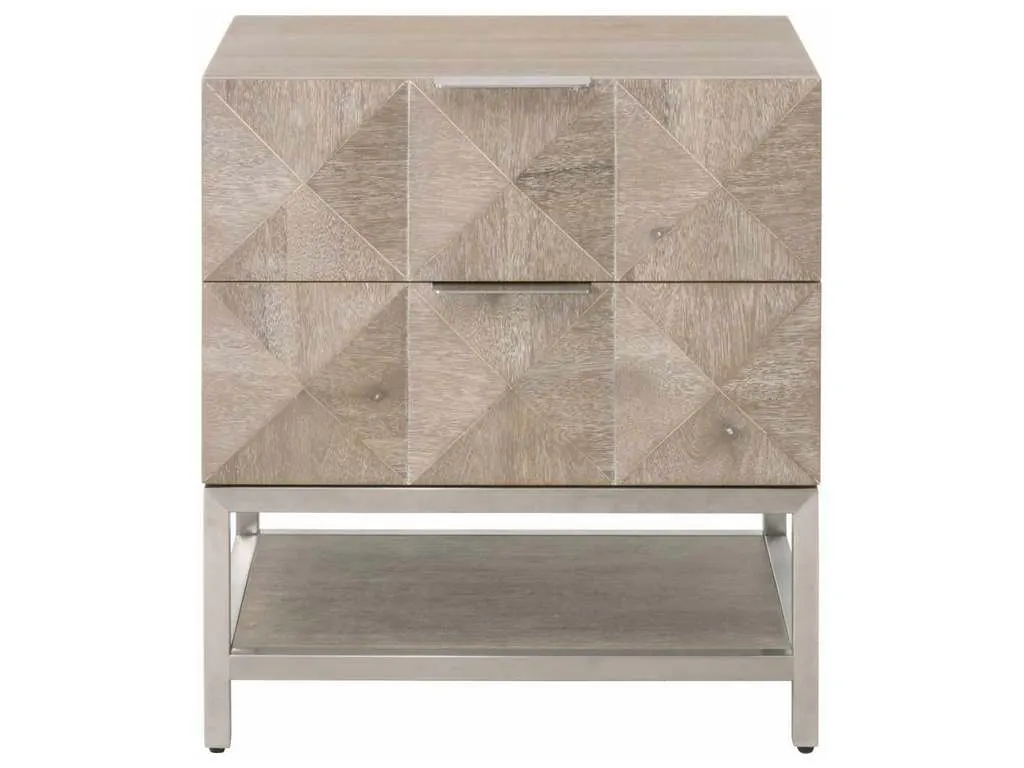 Essentials for Living 6150.NG/BSTL  Atlas 2 Drawer Nightstand in Natural Gray Acacia Brushed Stainless Steel
