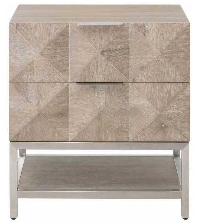 Essentials for Living 6150.NG/BSTL Atlas 2 Drawer Nightstand in Natural Gray Acacia Brushed Stainless Steel Essentials for Living 6150.NG/BSTL Atlas 2 Drawer Nightstand in Natural Gray Acacia Brushed Stainless Steel