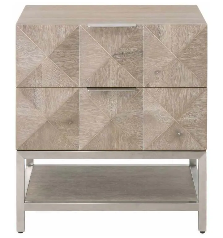 Essentials for Living 6150.NG/BSTL Atlas 2 Drawer Nightstand in Natural Gray Acacia Brushed Stainless Steel Essentials for Living 6150.NG/BSTL Atlas 2 Drawer Nightstand in Natural Gray Acacia Brushed Stainless Steel