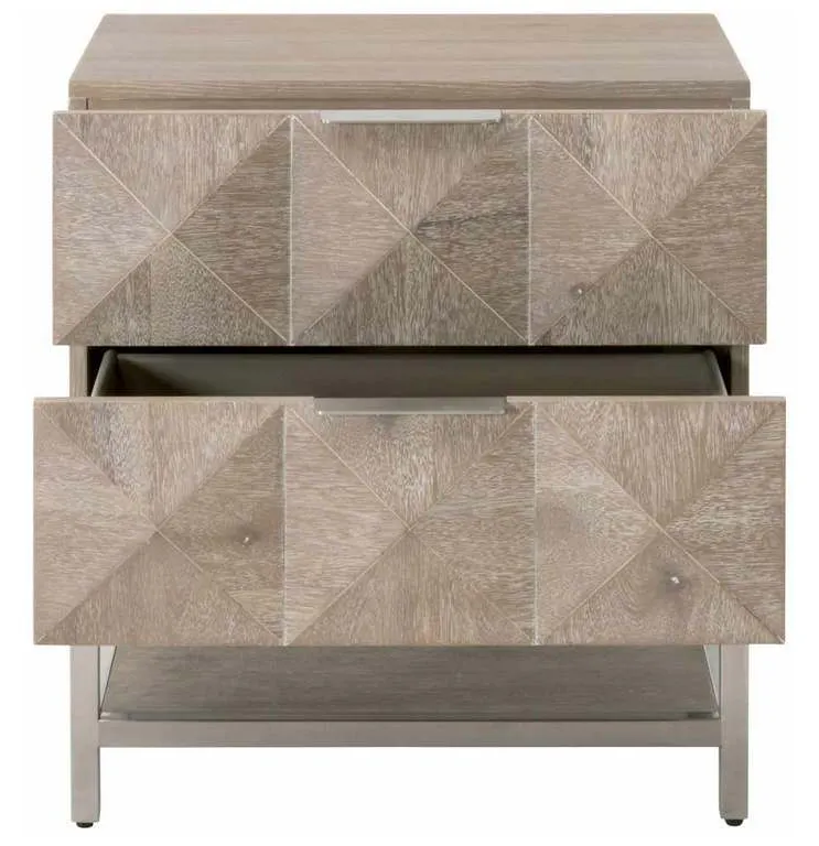 Essentials for Living 6150.NG/BSTL Atlas 2 Drawer Nightstand in Natural Gray Acacia Brushed Stainless Steel Essentials for Living 6150.NG/BSTL Atlas 2 Drawer Nightstand in Natural Gray Acacia Brushed Stainless Steel