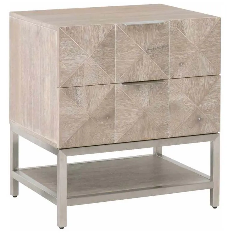 Essentials for Living 6150.NG/BSTL Atlas 2 Drawer Nightstand in Natural Gray Acacia Brushed Stainless Steel Essentials for Living 6150.NG/BSTL Atlas 2 Drawer Nightstand in Natural Gray Acacia Brushed Stainless Steel