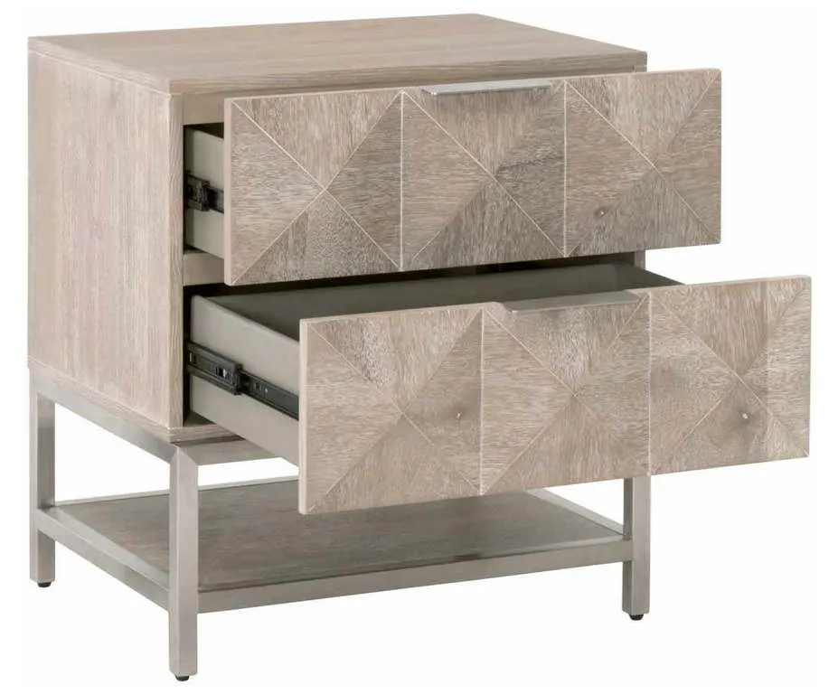 Essentials for Living 6150.NG/BSTL Atlas 2 Drawer Nightstand in Natural Gray Acacia Brushed Stainless Steel Essentials for Living 6150.NG/BSTL Atlas 2 Drawer Nightstand in Natural Gray Acacia Brushed Stainless Steel