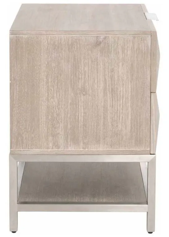 Essentials for Living 6150.NG/BSTL Atlas 2 Drawer Nightstand in Natural Gray Acacia Brushed Stainless Steel Essentials for Living 6150.NG/BSTL Atlas 2 Drawer Nightstand in Natural Gray Acacia Brushed Stainless Steel