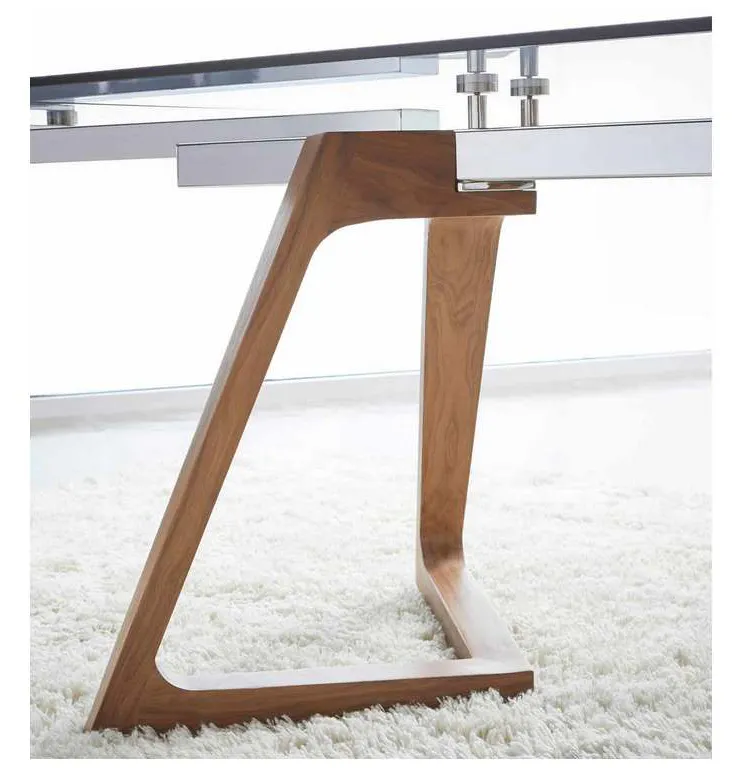 Essentials For Living 1602-DT.WAL/SGRY Axel Extension Dining Table in Walnut Chrome Smoke Gray Glass Essentials For Living 1602-DT.WAL/SGRY Axel Extension Dining Table in Walnut Chrome Smoke Gray Glass