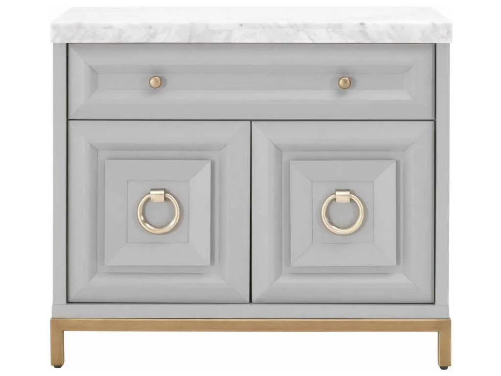 Essentials For Living 6154.DGR-BGLD/WHT Azure Carrera Media Chest in Dove Gray White Carrera Marble Brushed Gold