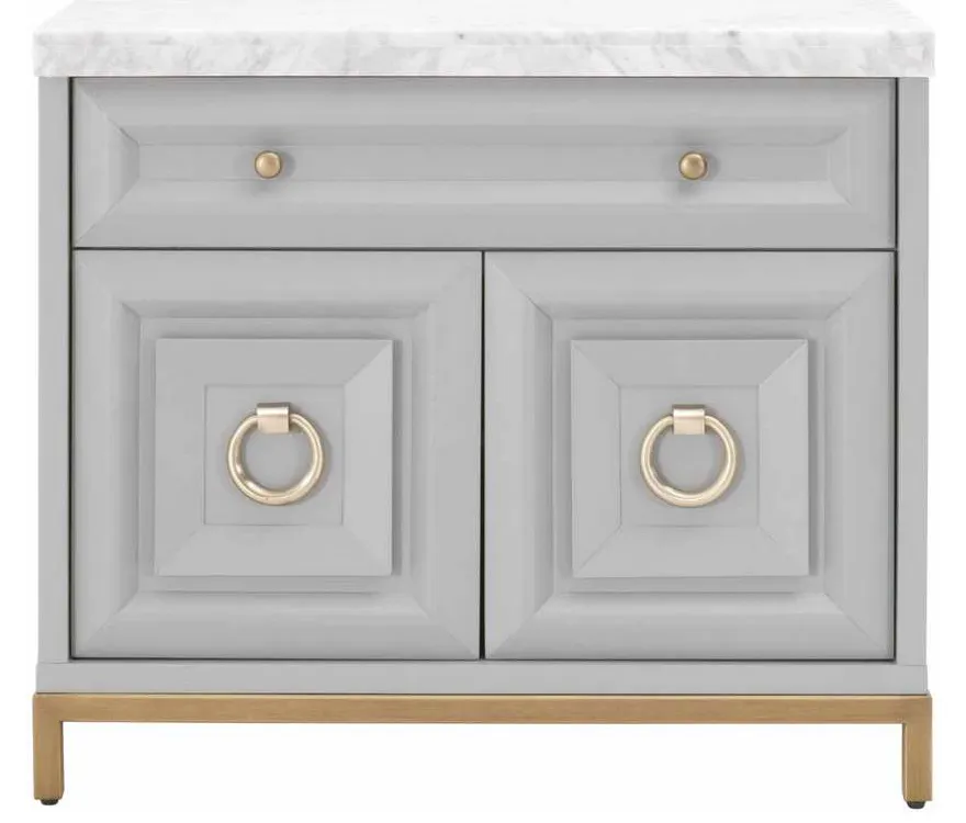 Essentials For Living 6154.DGR-BGLD/WHT Azure Carrera Media Chest in Dove Gray White Carrera Marble Brushed Gold Essentials For Living 6154.DGR-BGLD/WHT Azure Carrera Media Chest in Dove Gray White Carrera Marble Brushed Gold
