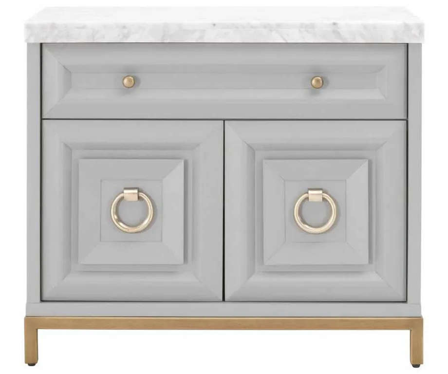 Essentials For Living 6154.DGR-BGLD/WHT Azure Carrera Media Chest in Dove Gray White Carrera Marble Brushed Gold Essentials For Living 6154.DGR-BGLD/WHT Azure Carrera Media Chest in Dove Gray White Carrera Marble Brushed Gold