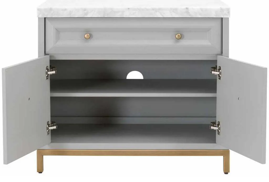 Essentials For Living 6154.DGR-BGLD/WHT Azure Carrera Media Chest in Dove Gray White Carrera Marble Brushed Gold Essentials For Living 6154.DGR-BGLD/WHT Azure Carrera Media Chest in Dove Gray White Carrera Marble Brushed Gold