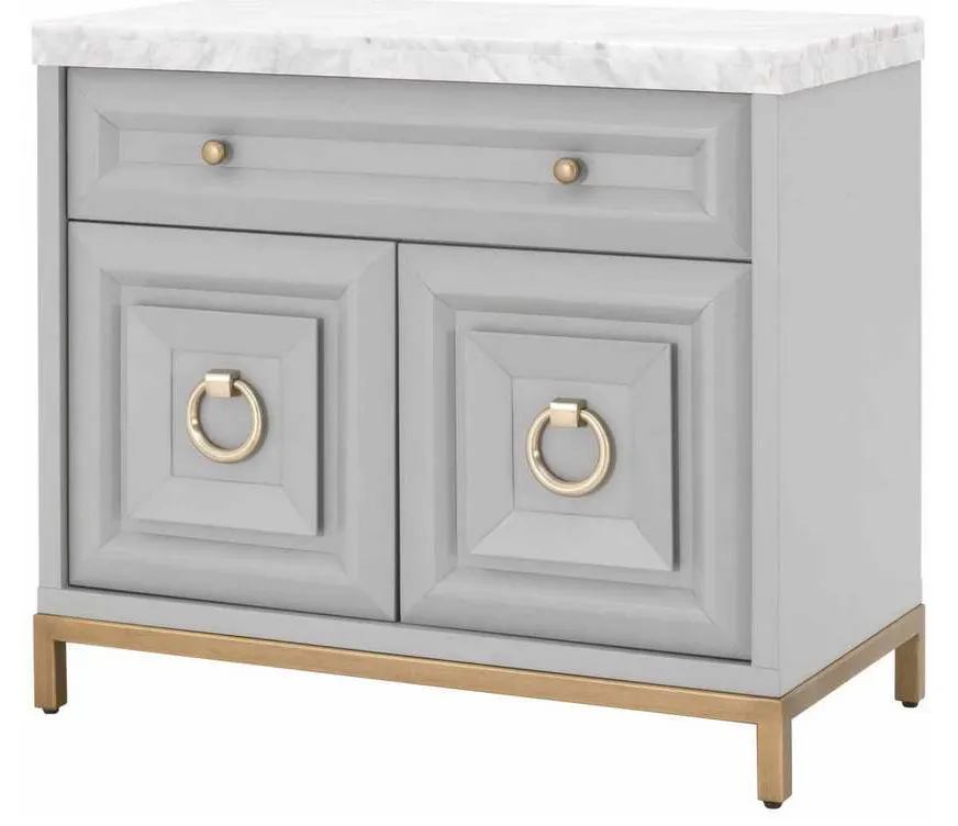 Essentials For Living 6154.DGR-BGLD/WHT Azure Carrera Media Chest in Dove Gray White Carrera Marble Brushed Gold Essentials For Living 6154.DGR-BGLD/WHT Azure Carrera Media Chest in Dove Gray White Carrera Marble Brushed Gold