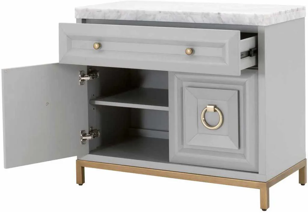 Essentials For Living 6154.DGR-BGLD/WHT Azure Carrera Media Chest in Dove Gray White Carrera Marble Brushed Gold Essentials For Living 6154.DGR-BGLD/WHT Azure Carrera Media Chest in Dove Gray White Carrera Marble Brushed Gold