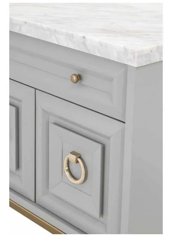 Essentials For Living 6154.DGR-BGLD/WHT Azure Carrera Media Chest in Dove Gray White Carrera Marble Brushed Gold Essentials For Living 6154.DGR-BGLD/WHT Azure Carrera Media Chest in Dove Gray White Carrera Marble Brushed Gold