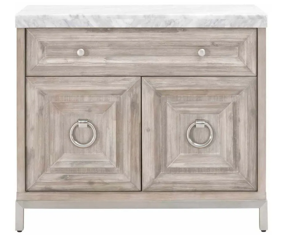 Essentials For Living 6154.NG-BSTL/WHT Azure Carrera Media Chest in Natural Gray Acacia White Carrera Marble Brushed Stainless Steel Essentials For Living 6154.NG-BSTL/WHT Azure Carrera Media Chest in Natural Gray Acacia White Carrera Marble Brushed Stainless Steel