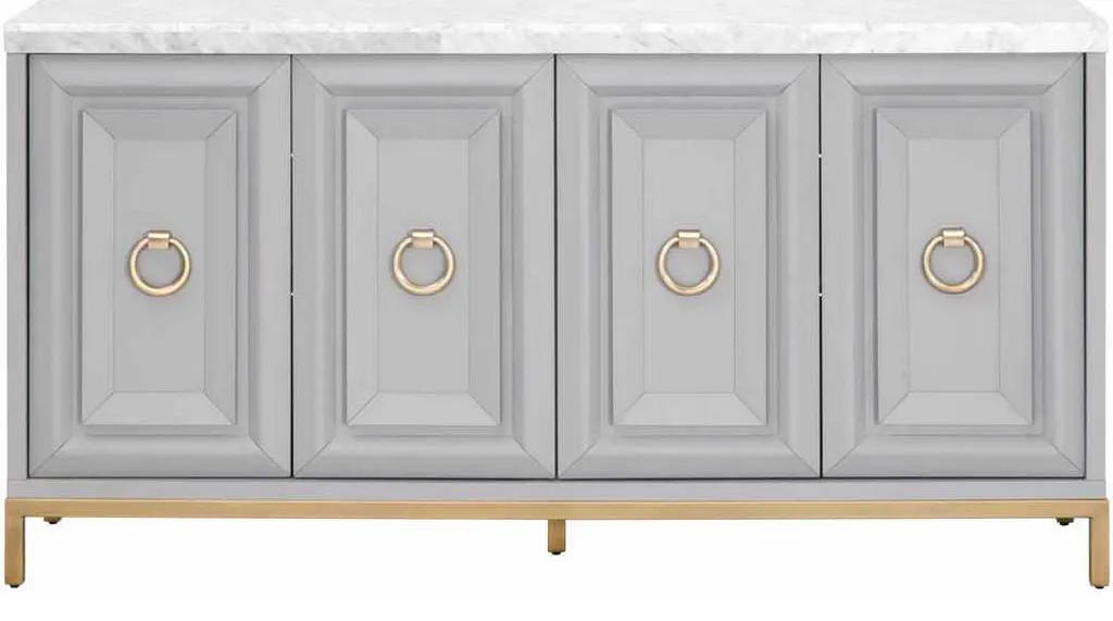 Essentials For Living 6087.DGR-BGLD/WHT Azure Carrera Media Sideboard in White Carrera Marble Dove Gray Brushed Gold Essentials For Living 6087.DGR-BGLD/WHT Azure Carrera Media Sideboard in White Carrera Marble Dove Gray Brushed Gold