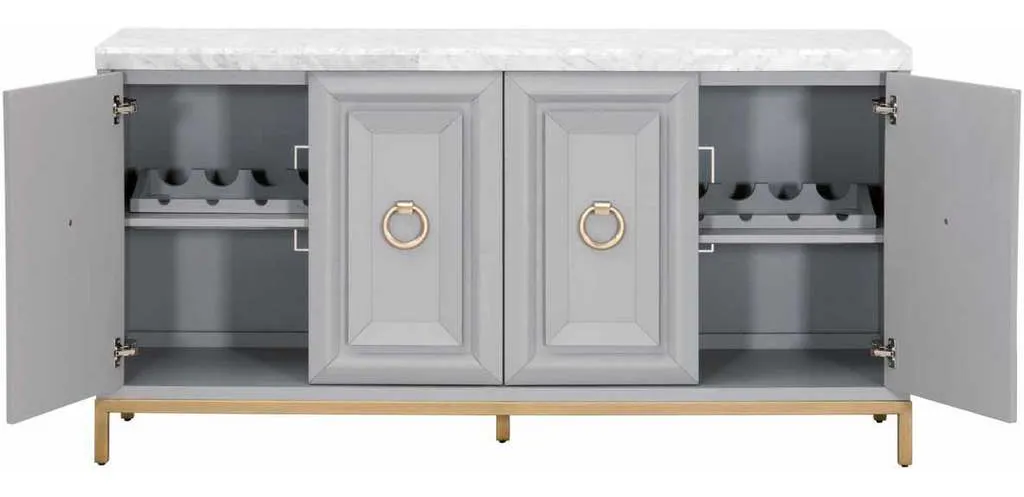 Essentials For Living 6087.DGR-BGLD/WHT Azure Carrera Media Sideboard in White Carrera Marble Dove Gray Brushed Gold Essentials For Living 6087.DGR-BGLD/WHT Azure Carrera Media Sideboard in White Carrera Marble Dove Gray Brushed Gold