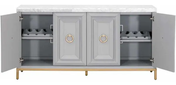 Essentials For Living 6087.DGR-BGLD/WHT Azure Carrera Media Sideboard in White Carrera Marble Dove Gray Brushed Gold Essentials For Living 6087.DGR-BGLD/WHT Azure Carrera Media Sideboard in White Carrera Marble Dove Gray Brushed Gold