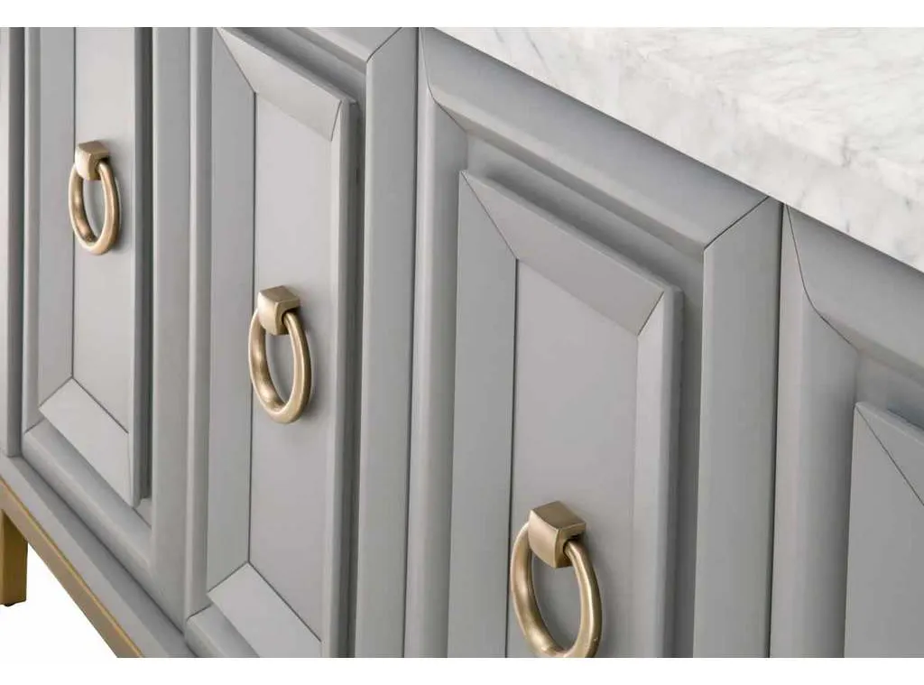 Essentials For Living 6087.DGR-BGLD/WHT Azure Carrera Media Sideboard in White Carrera Marble Dove Gray Brushed Gold Essentials For Living 6087.DGR-BGLD/WHT Azure Carrera Media Sideboard in White Carrera Marble Dove Gray Brushed Gold