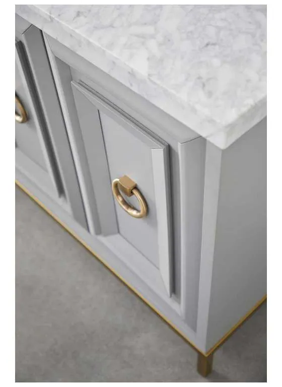 Essentials For Living 6087.DGR-BGLD/WHT Azure Carrera Media Sideboard in White Carrera Marble Dove Gray Brushed Gold Essentials For Living 6087.DGR-BGLD/WHT Azure Carrera Media Sideboard in White Carrera Marble Dove Gray Brushed Gold