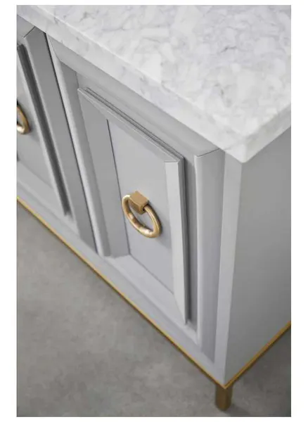 Essentials For Living 6087.DGR-BGLD/WHT Azure Carrera Media Sideboard in White Carrera Marble Dove Gray Brushed Gold Essentials For Living 6087.DGR-BGLD/WHT Azure Carrera Media Sideboard in White Carrera Marble Dove Gray Brushed Gold