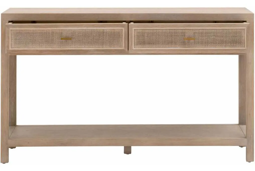 Essentials For Living 8088.SGRY-OAK/CN Cane 2 Drawer Entry Console in Smoke Gray Oak Smoke Gray Cane Essentials For Living 8088.SGRY-OAK/CN Cane 2 Drawer Entry Console in Smoke Gray Oak Smoke Gray Cane