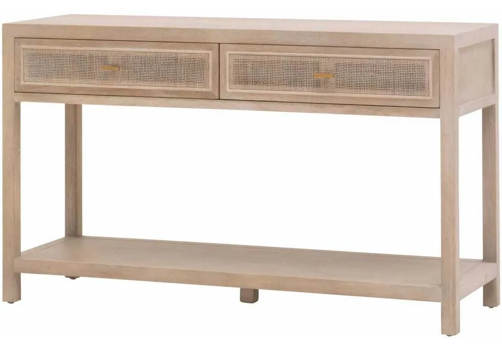 Essentials For Living 8088.SGRY-OAK/CN Cane 2 Drawer Entry Console in Smoke Gray Oak Smoke Gray Cane Essentials For Living 8088.SGRY-OAK/CN Cane 2 Drawer Entry Console in Smoke Gray Oak Smoke Gray Cane
