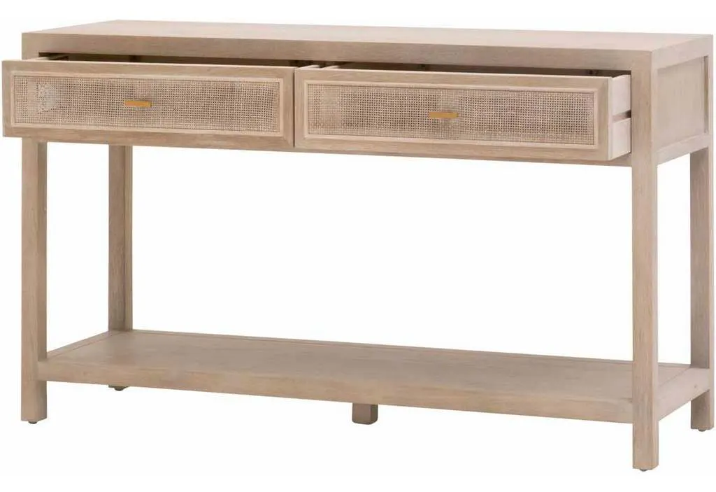 Essentials For Living 8088.SGRY-OAK/CN Cane 2 Drawer Entry Console in Smoke Gray Oak Smoke Gray Cane Essentials For Living 8088.SGRY-OAK/CN Cane 2 Drawer Entry Console in Smoke Gray Oak Smoke Gray Cane