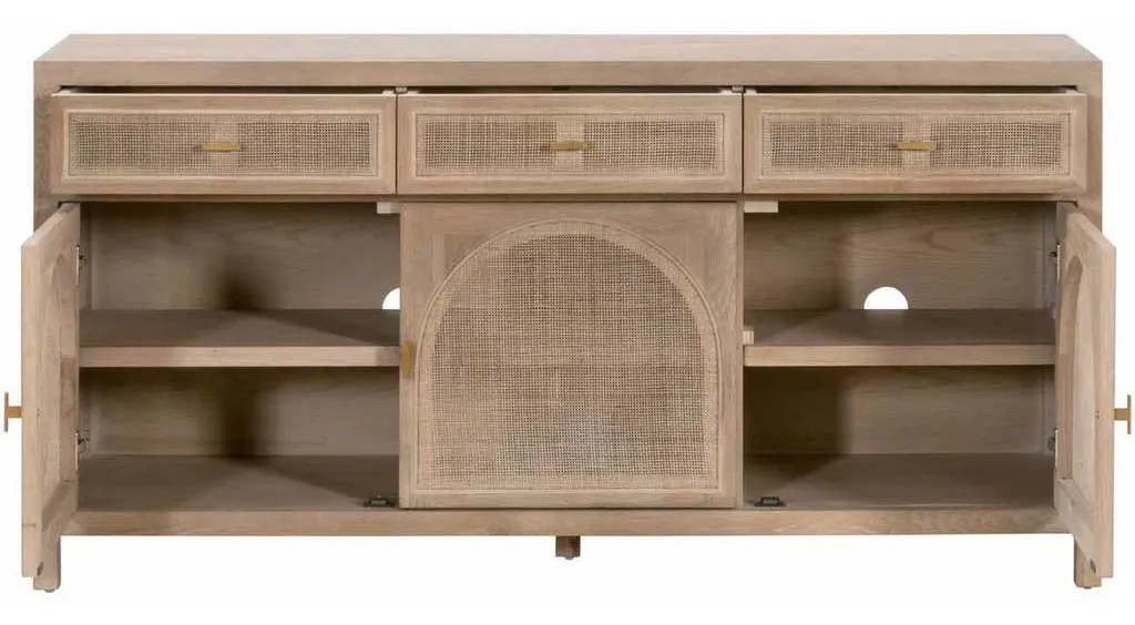 Essentials For Living 8087.SGRY-OAK/CN Cane Media Sideboard in Smoke Gray Oak Smoke Gray Cane Essentials For Living 8087.SGRY-OAK/CN Cane Media Sideboard in Smoke Gray Oak Smoke Gray Cane