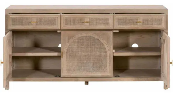 Essentials For Living 8087.SGRY-OAK/CN Cane Media Sideboard in Smoke Gray Oak Smoke Gray Cane Essentials For Living 8087.SGRY-OAK/CN Cane Media Sideboard in Smoke Gray Oak Smoke Gray Cane