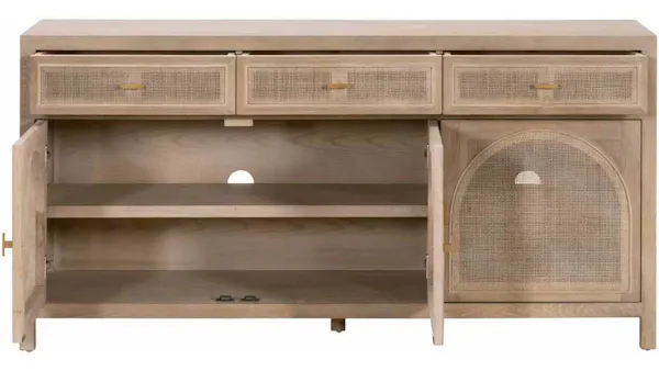 Essentials For Living 8087.SGRY-OAK/CN Cane Media Sideboard in Smoke Gray Oak Smoke Gray Cane Essentials For Living 8087.SGRY-OAK/CN Cane Media Sideboard in Smoke Gray Oak Smoke Gray Cane