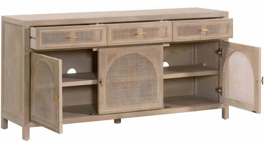 Essentials For Living 8087.SGRY-OAK/CN Cane Media Sideboard in Smoke Gray Oak Smoke Gray Cane Essentials For Living 8087.SGRY-OAK/CN Cane Media Sideboard in Smoke Gray Oak Smoke Gray Cane